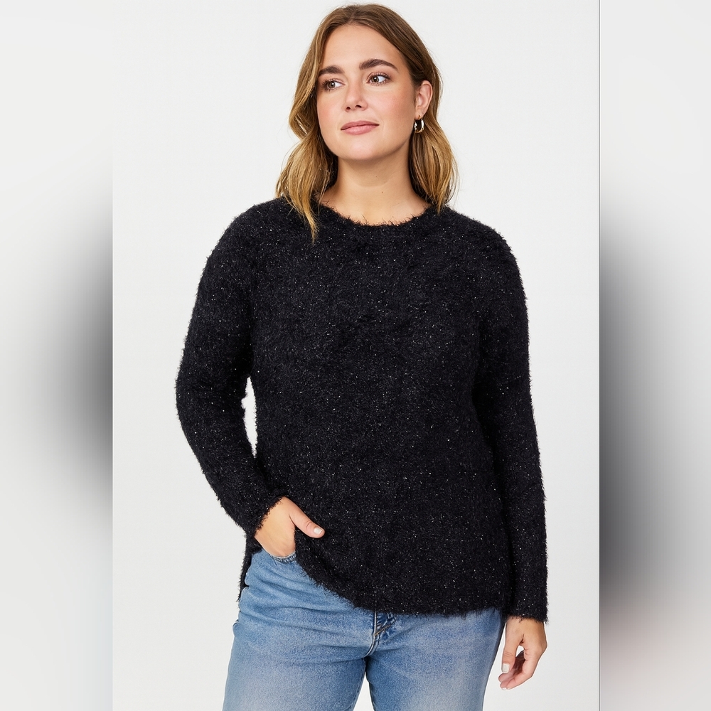 Free People x Sandrine Rose Metallic Eyelash Black Sweater Size XS